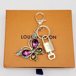 Authentic Louis Vuitton Gold Lock & Box w/ Unbranded Butterfly Bagcharm